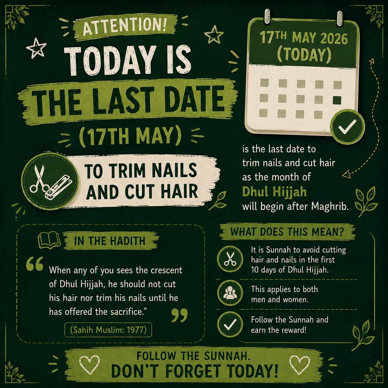 10 Days of Dhul Hijjah Infographic - Today is the Last Date to Trim Nails and Cut Hair